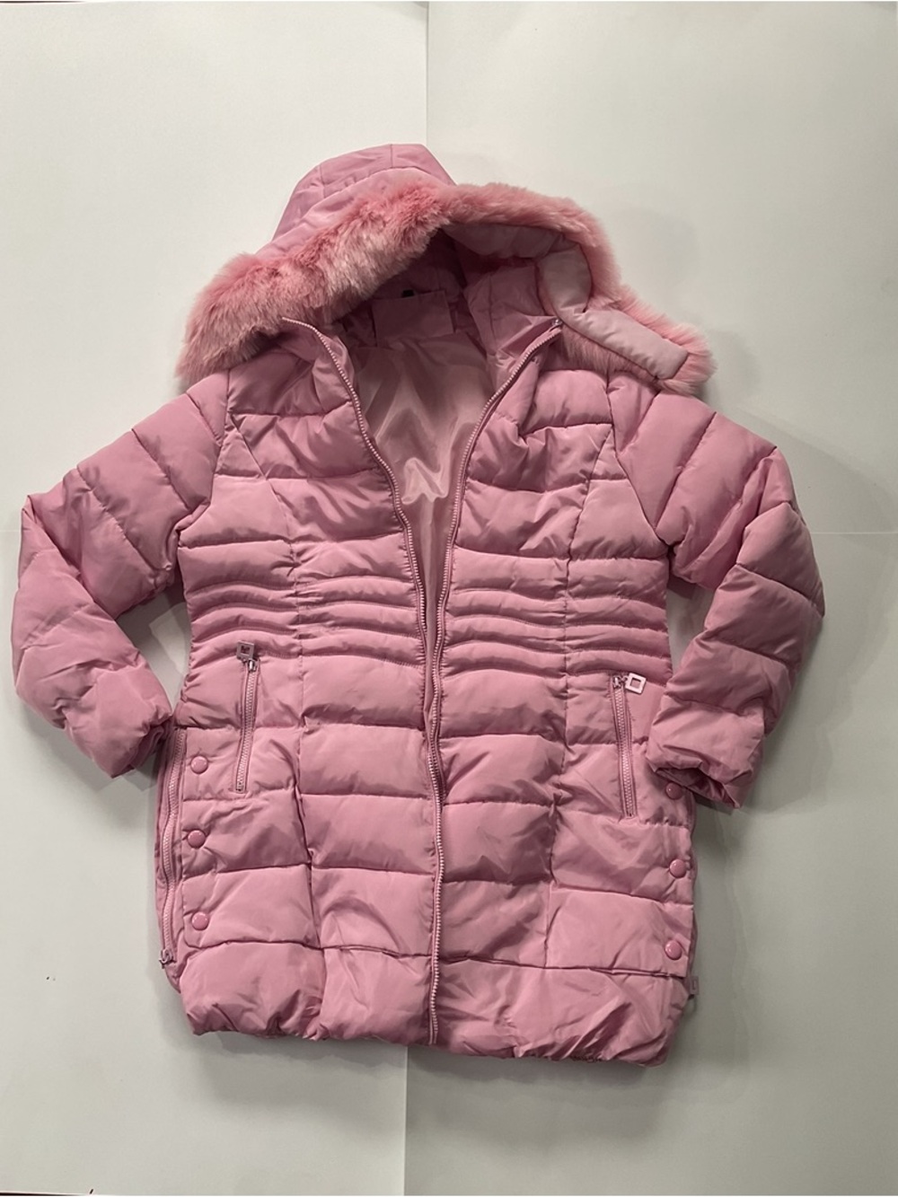 NWOT Blush Pink Quilted Hooded Puffer Coat | Faux Fur Trim Parka Jacket